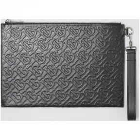 博百利/Burberry 男士 专属标识皮革拉链收纳袋 (黑色)  80092061