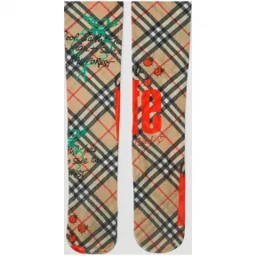 博百利/Burberry  Vintage 格纹标语印花紧身裤 (古典黄色)  80108361