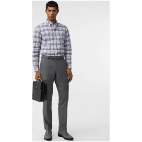 博百利/Burberry 男士 格纹弹力棉衬衫 (天空蓝) - 男士  80113991