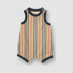 博百利/Burberry 童装 标志性条纹棉府绸连身衣 (典藏米色) 80117661