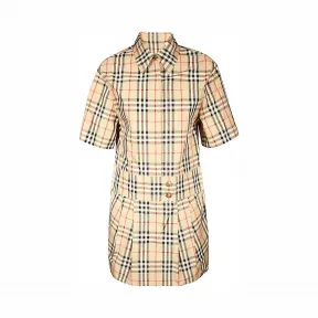 博百利/Burberry 女士 Vintage 格纹短袖衬衫式连衣裙 (典藏米色)  80141901