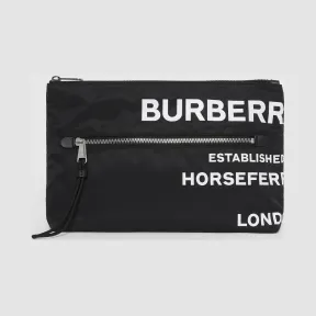 博百利/Burberry 男士 Horseferry 印花尼龙拉链收纳袋 (黑色 / 白色)  80147561