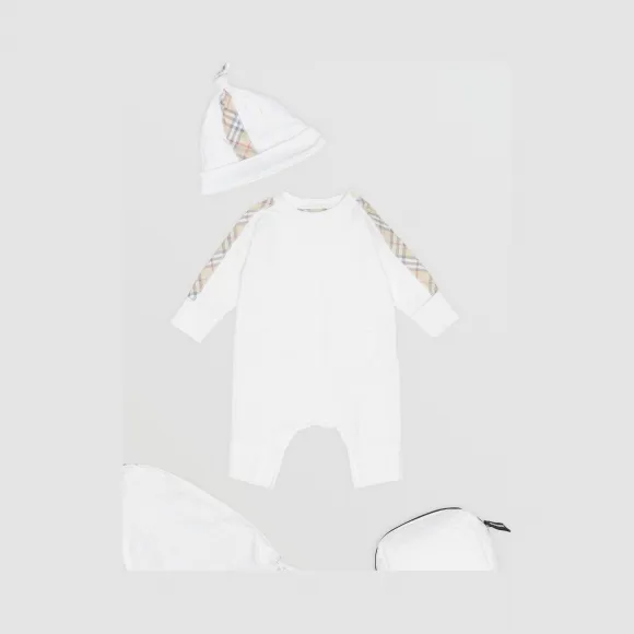 博百利/Burberry 童装 格纹棉质三件套婴儿礼品套装 (白色) 80168551