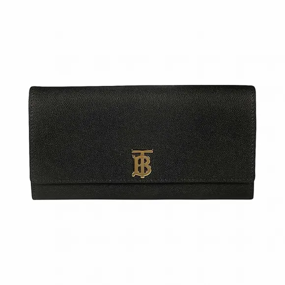 博百利/Burberry 专属标识图案粒纹皮革长款钱夹 (黑色) - 女士  80189381