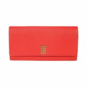博百利/Burberry 专属标识图案粒纹皮革长款钱夹 (亮红色) - 女士  80189401