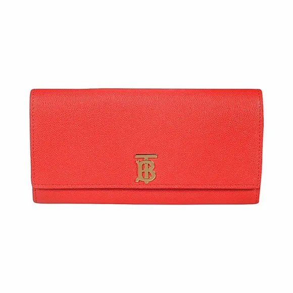 博百利/Burberry 专属标识图案粒纹皮革长款钱夹 (亮红色) - 女士  80189401