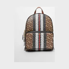 博百利/Burberry 女士 专属标识条纹印花环保帆布双肩包 (马鞍棕) 80193461