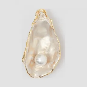 博百利/Burberry 女士 树脂人造珍珠细节镀金牡蛎胸针 (浅金色 / 珍珠色) 80202651