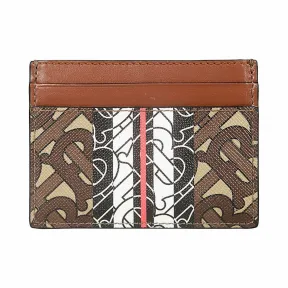 博百利/Burberry 女士 专属标识条纹环保帆布卡片夹 (马鞍棕) 80204011