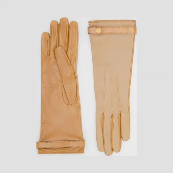 博百利/Burberry 丝质内衬双色羔羊皮手套 (石色)  80204571