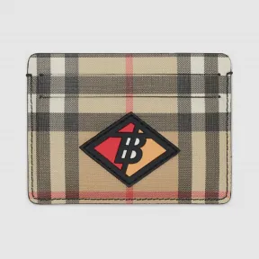 博百利/Burberry 女士 Vintage 格纹徽标图案环保帆布卡片夹 (典藏米色)  80207401