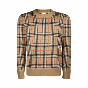 博百利/Burberry 男士 格纹提花美利奴羊毛衫 (典藏米色) 80213471
