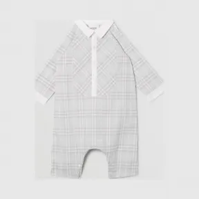 博百利/Burberry 童装 宫廷前襟格纹棉质连身衣 (浅灰色) 80214071