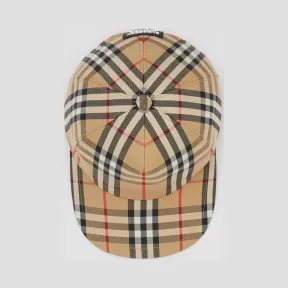 博百利/Burberry 女士 Vintage 格纹徽标装饰棒球帽 (典藏米色)  80214441