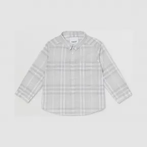 博百利/Burberry 童装 Vintage 格纹棉质衬衫 (浅灰色) 80214631