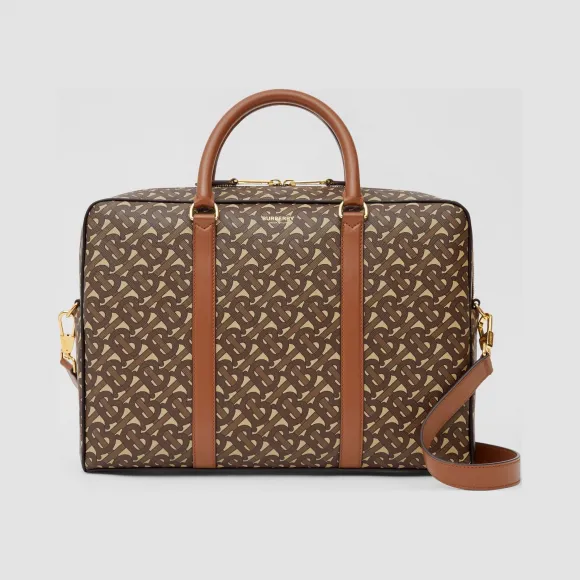 博百利/Burberry 专属标识印花环保帆布拼皮革公文包 (马勒棕) - 男士  80221851