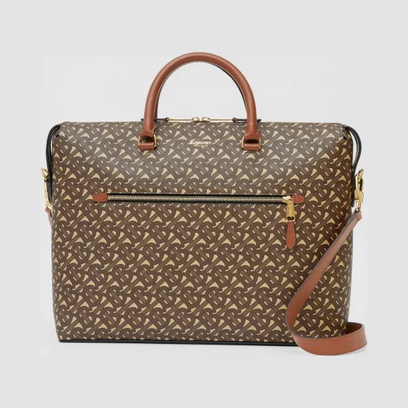 博百利/Burberry 专属标识环保帆布公文包 (马勒棕) - 男士  80221861