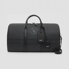 博百利/Burberry 徽标图案 London 格纹拼皮革手提袋 (深炭灰) - 男士  80225131