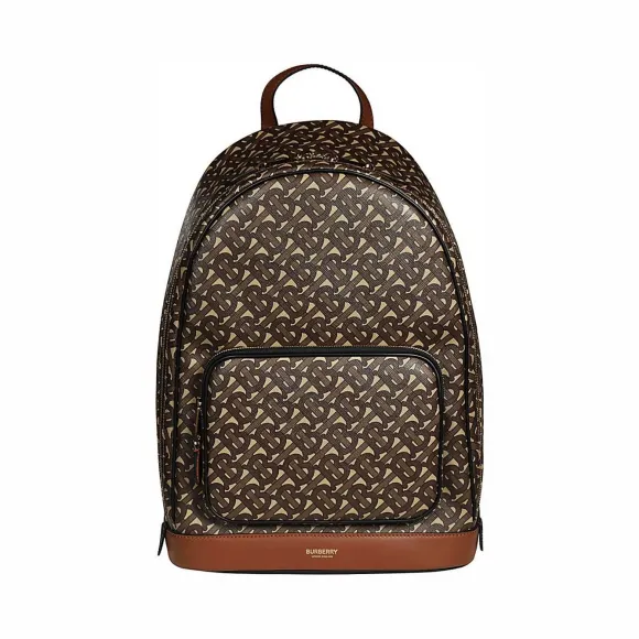 博百利/Burberry 专属标识印花环保帆布拼皮革双肩包 (马勒棕) - 男士  80225431