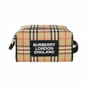 博百利/Burberry 徽标嵌花 Vintage 格纹旅行收纳袋 (典藏米色) - 男士  80229551
