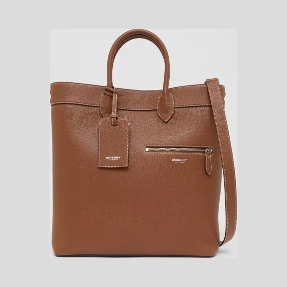 博百利/Burberry 粒纹皮革托特包 (棕褐色)  80230511