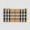 博百利/Burberry Vintage 格纹拼皮革拉链卡片夹 (浅米色) - 女士  80232421