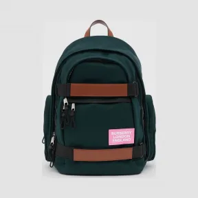 博百利/Burberry 大号皮革装饰尼龙 Nevis 双肩包 (深松柏绿)  80235611