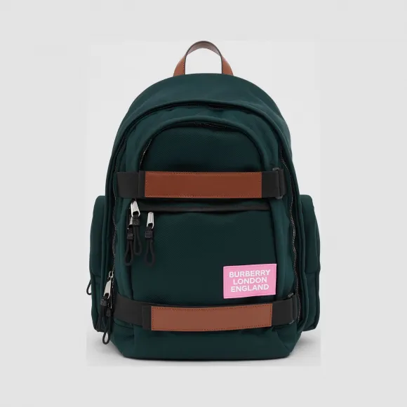 博百利/Burberry 大号皮革装饰尼龙 Nevis 双肩包 (深松柏绿)  80235611