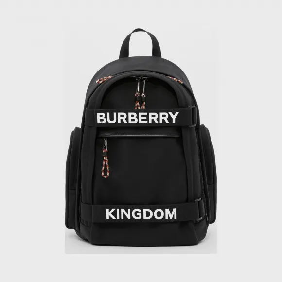 博百利/Burberry 大号徽标拼 Kingdom 装饰 Nevis 双肩包 (黑色 / 白色)  80235691