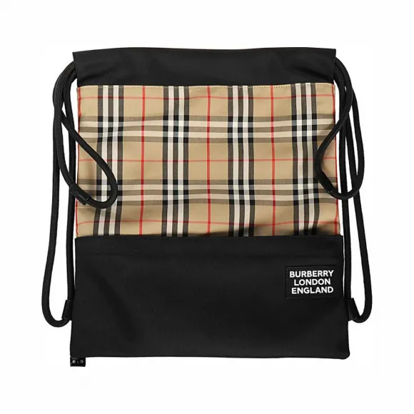 博百利/Burberry Vintage 格纹裁片抽绳式双肩包 (典藏米色)  80236451