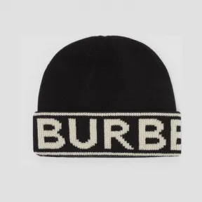 博百利/Burberry 徽标嵌花羊绒毛线帽 (黑色)  80239821