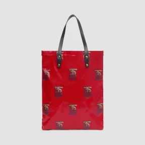 博百利/Burberry 专属标识图案涂层帆布托特包 (亮红色 / 勃艮第酒红色)  80242111