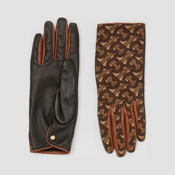 博百利/Burberry 羊绒内衬专属标识印花羔羊皮手套 (马勒棕)  80250091