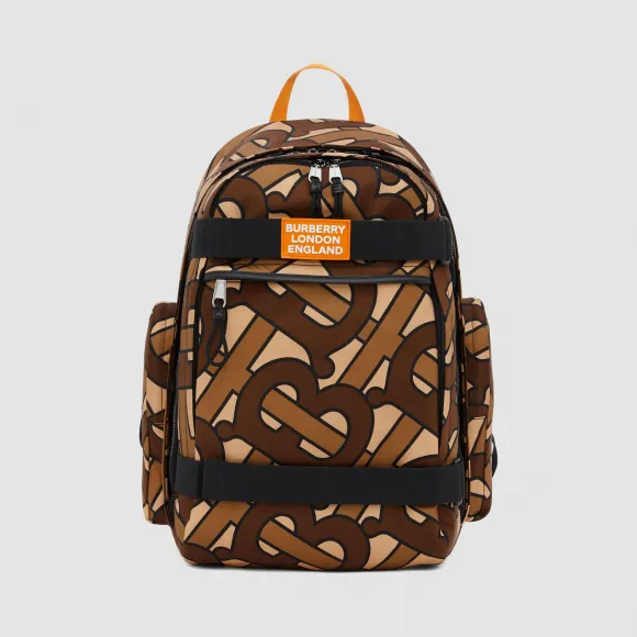 博百利/Burberry 大号皮革装饰专属标识印花 Nevis 双肩包 (马勒棕)  80250531