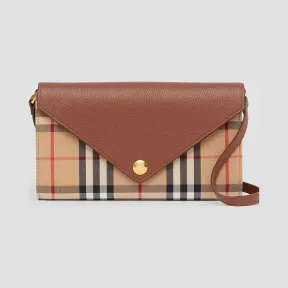 博百利/Burberry Vintage 格纹拼皮革钱夹（含可拆式背带） (棕褐色) - 女士  80251621