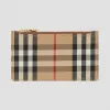 博百利/Burberry Vintage 格纹拼皮革拉链卡片夹 (棕褐色) - 女士  80251651