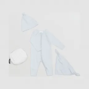 博百利/Burberry 格纹装饰弹力棉质三件套婴儿礼品套装 (浅蓝色) - 儿童  80255251