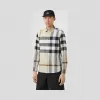 博百利/Burberry 格纹弹力棉府绸衬衫 (摩登米色) - 男士  80258511