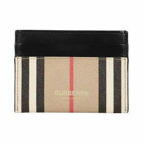 博百利/Burberry 标志性条纹环保帆布拼皮革卡片夹 (典藏米色)  80260001