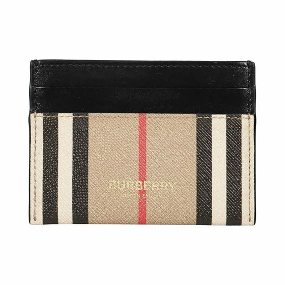 博百利/Burberry 标志性条纹环保帆布拼皮革卡片夹 (典藏米色)  80260001