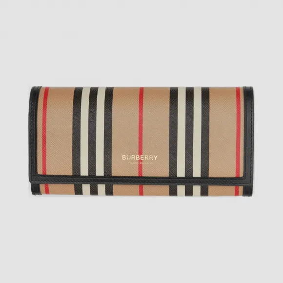 博百利/Burberry 标志性条纹环保帆布长款钱夹 (典藏米色) - 女士  80260011