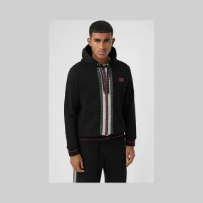 博百利/Burberry 专属标识条纹裁片棉质连帽衫 (黑色) - 男士  80269401