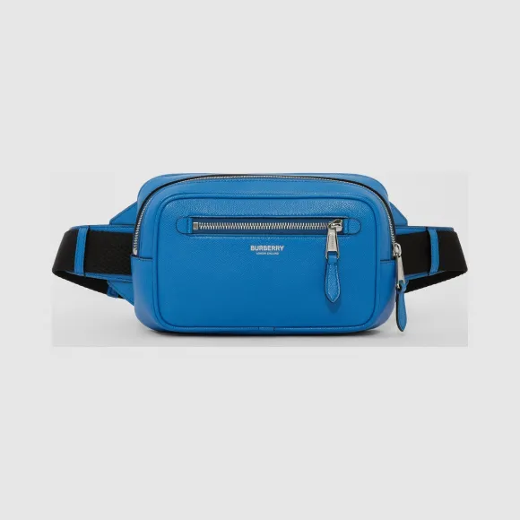博百利/Burberry 粒纹皮革腰包 (纯蓝色) - 男士  80271431