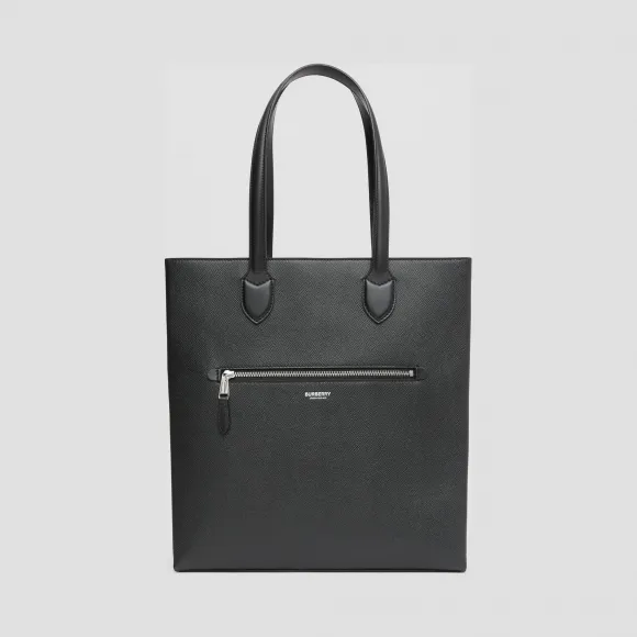 博百利/Burberry 中号粒纹皮革托特包 (黑色) - 男士  80271471