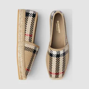 博百利/Burberry 女士 网格皮革麻编鞋  80274321