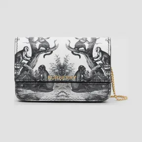 博百利/Burberry 猴子印花皮革卡片夹（含链条背带） (黑色 / 白色)  80281501