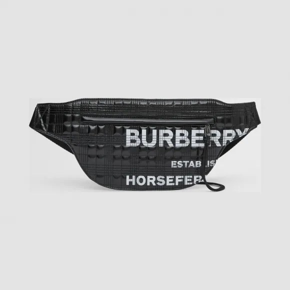 博百利/Burberry Brummell - Horseferry 印花涂层帆布布鲁摩腰包 (黑色) - 男士  80281601
