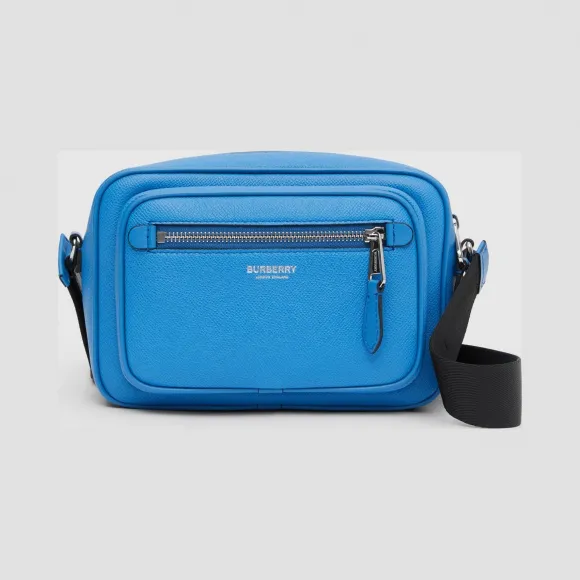 博百利/Burberry 粒纹皮革斜背包 (纯蓝色) - 男士  80284991