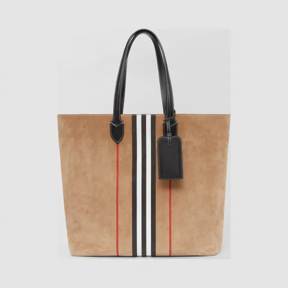 博百利/Burberry 男士 大号标志性条纹麂皮托特包  80286831