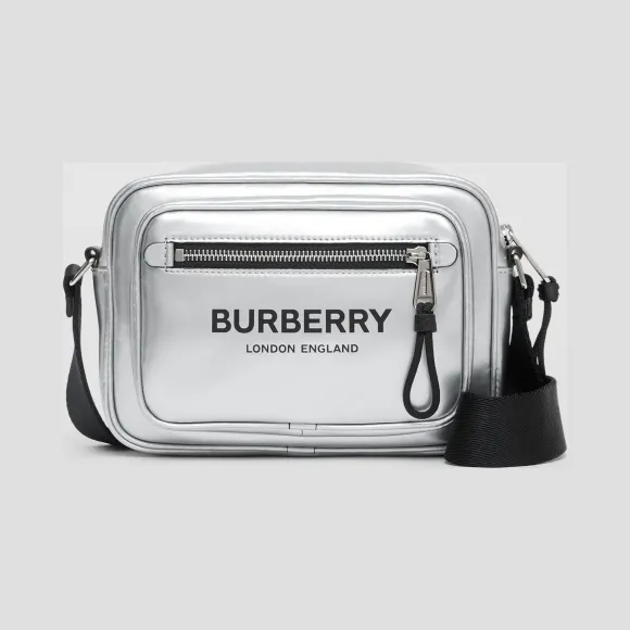 博百利/Burberry 金属感涂层帆布斜背包 (银色) - 男士  80289461